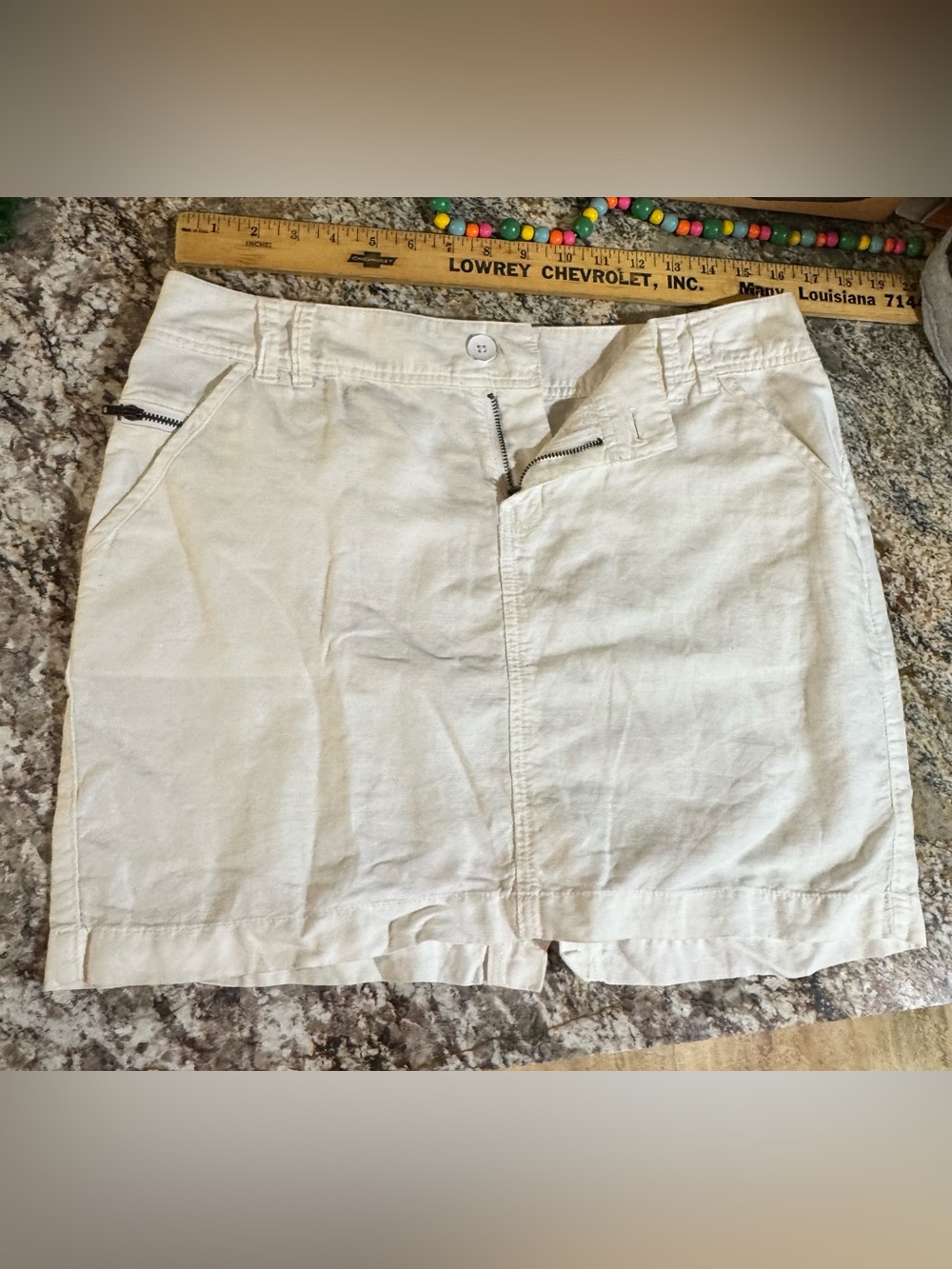 Converse White Linen Mini Skirt with Zip Pockets